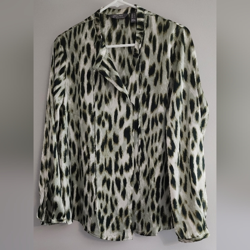 Lisa Rinna Collection Blouse Green and White Size XS - Picture 2 of 7